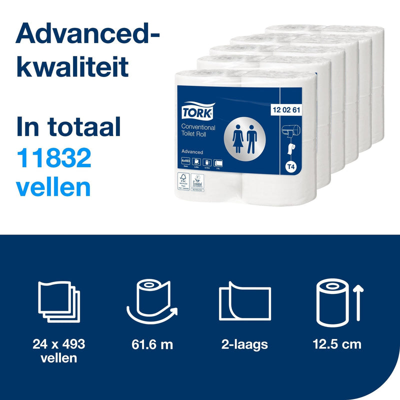 Tork -  Toiletpapier t4 advanced 2laags 493 vel wit | 6 stuks