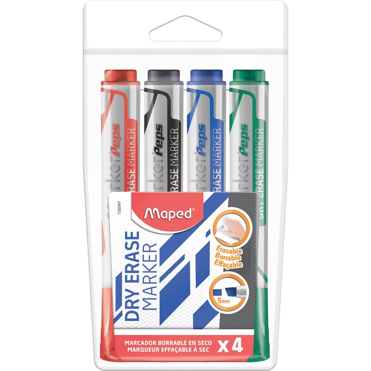 Maped -  whiteboardmarker , beitelvormige punt, etui van 4 stuks in geassorteerde kleuren