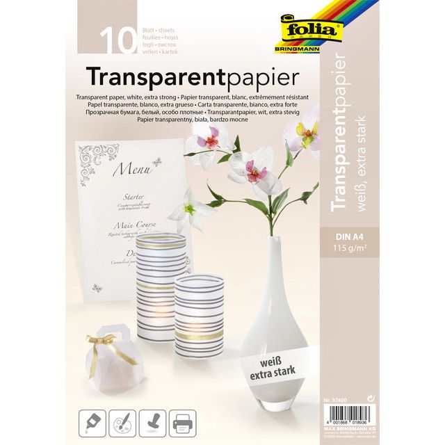 Folia Paper - Transparentes Papier Folia A4 115gr 10 Blatt Weiß | 10 Blätter Packung