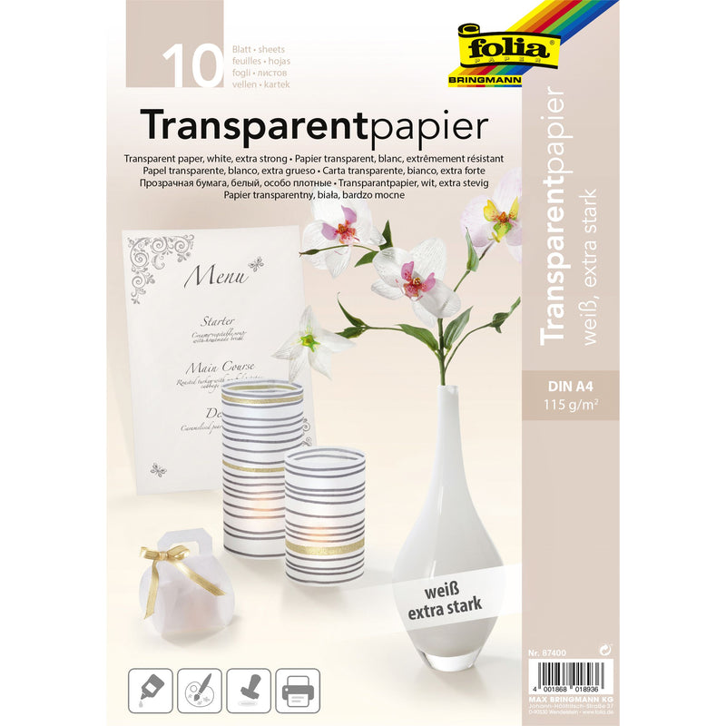 Folia Paper - Papel transparente Folia A4 115gr 10 hojas blanco