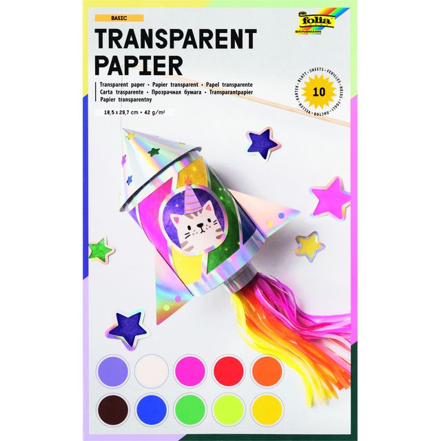 Folia Paper - Transparent paper Folia 18.5x29.7cm 42gr 10 sheets 10 colors | 10 pieces