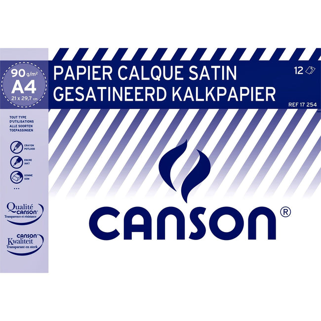 Canson - Carta lucida satinata 12 fogli 90gr A4 traslucido