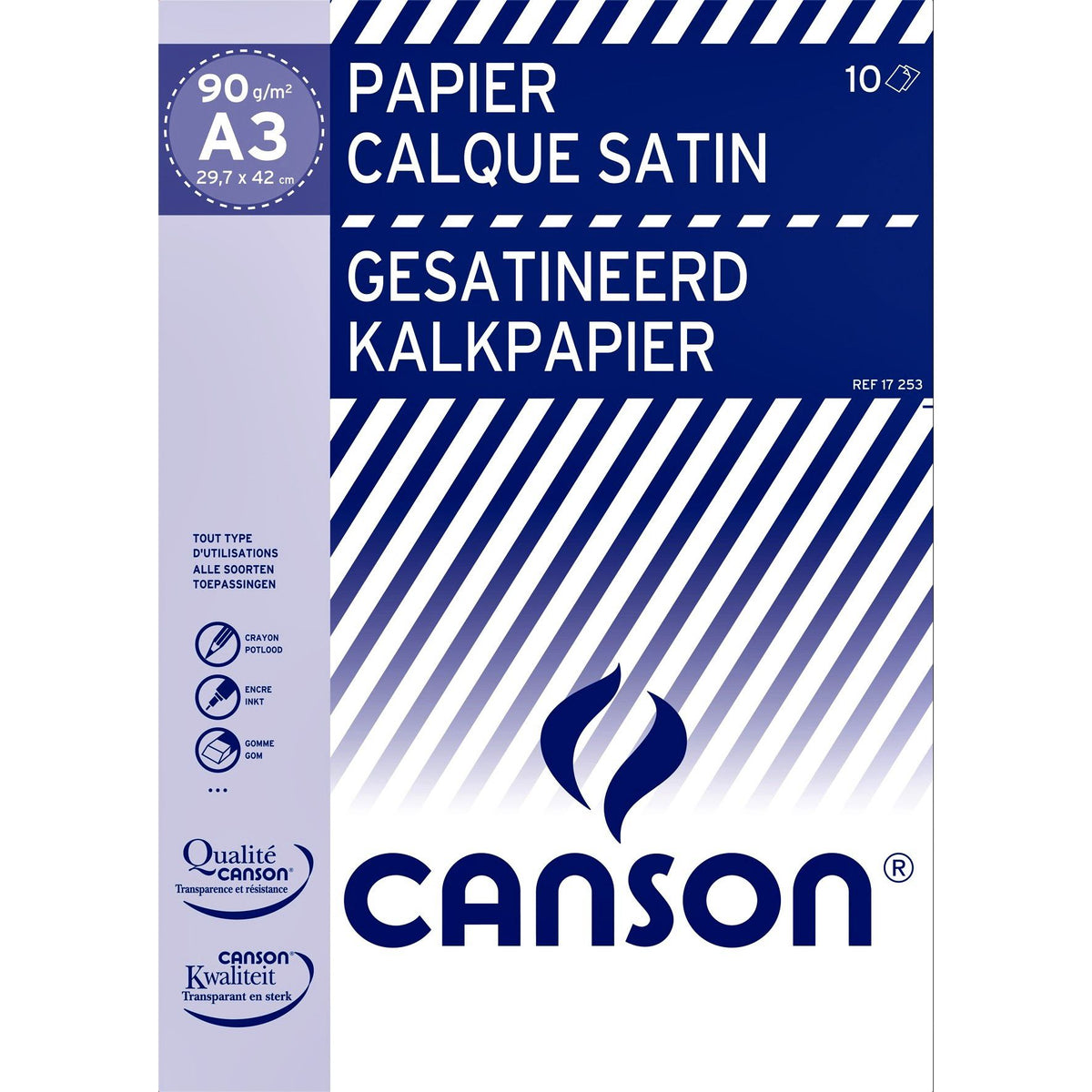 Canson - Papel de calco satinado 10 hojas 90gr A3 translúcido