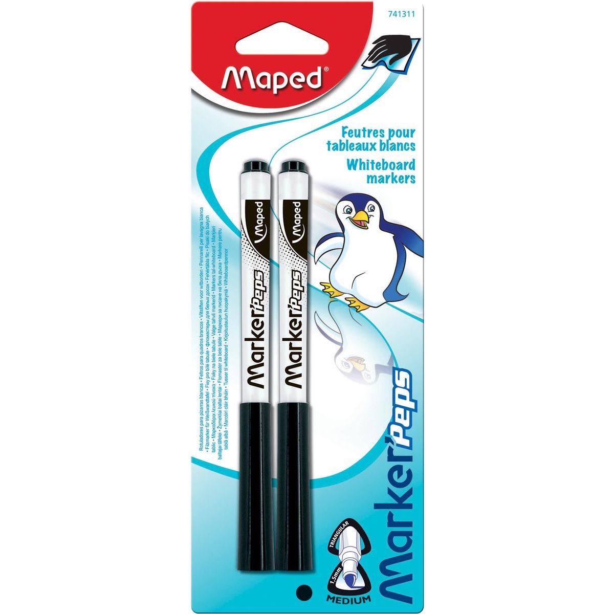 Maped - pennarello per lavagna Marker'Peps, blister da 2 pezzi, nero