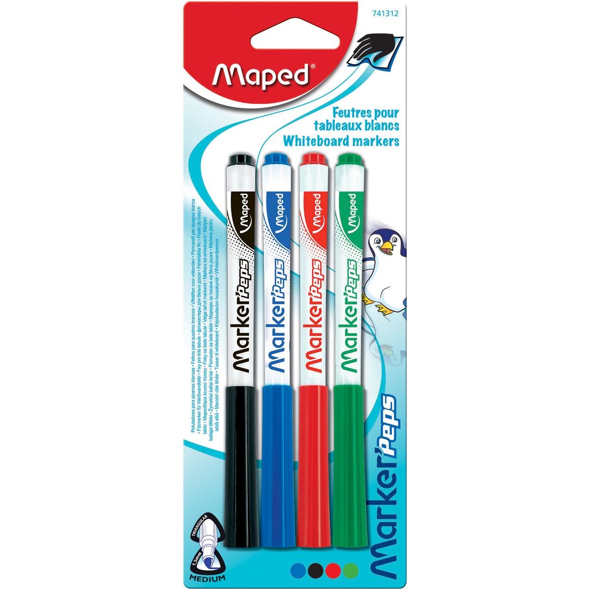 Maped - pennarello per lavagna Marker'Peps, blister da 4 pezzi in colori assortiti