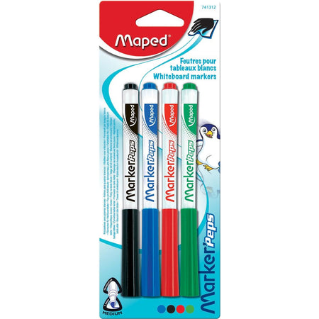 Maped - pennarello per lavagna Marker'Peps, blister da 4 pezzi in colori assortiti