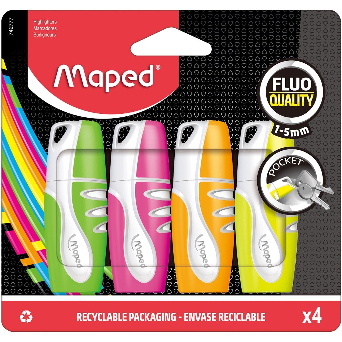 Maped - Markeerstift Fluo'Peps Pocket Soft etui van 4 stuks