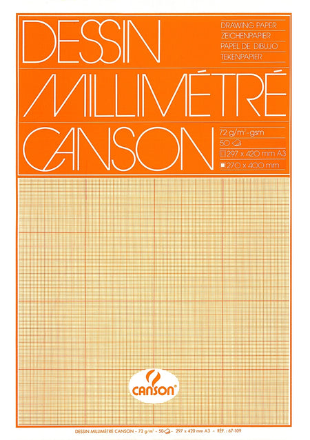 Canson - Carta millimetrata marrone gialla stampata 50 fogli 72gr A3 bianca
