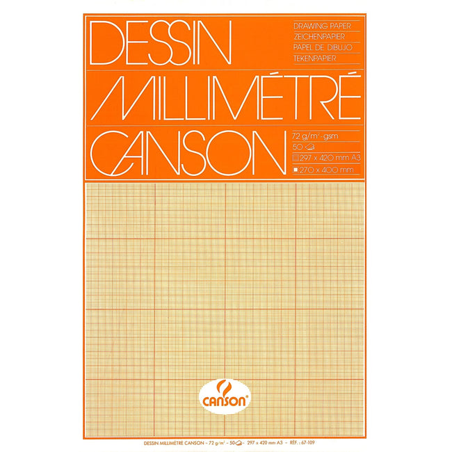 Canson -  Millimeterpapier  bruingeel bedrukt a3 wit | 10 stuks