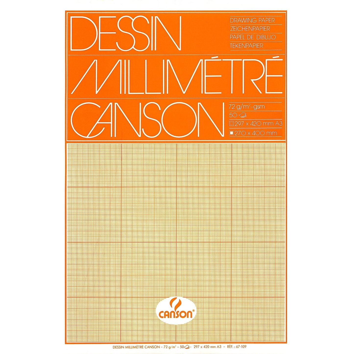 Canson - Papel milimétrico marrón amarillo impreso 50 hojas 72gr A3 blanco
