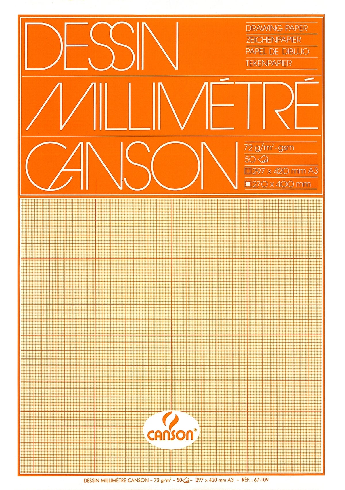 Canson -  Millimeterpapier  bruingeel bedrukt a3 wit | 10 stuks