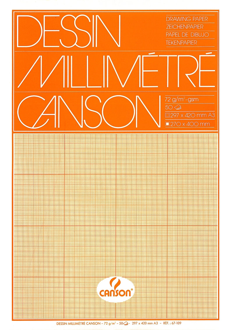 Canson -  Millimeterpapier  bruingeel bedrukt a3 wit | 10 stuks