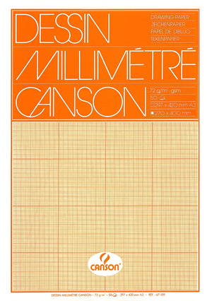 Canson -  Millimeterpapier  bruingeel bedrukt a3 wit | 10 stuks