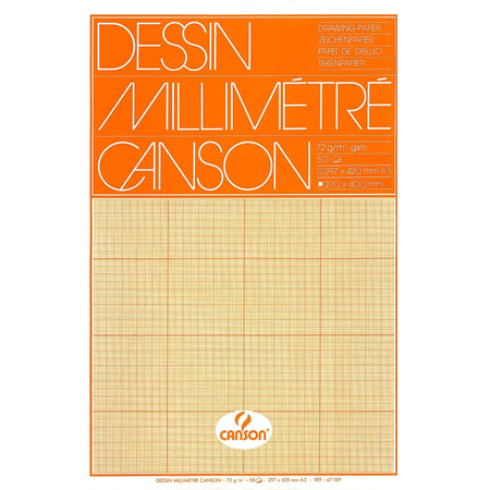 Canson -  Millimeterpapier  bruingeel bedrukt a3 wit