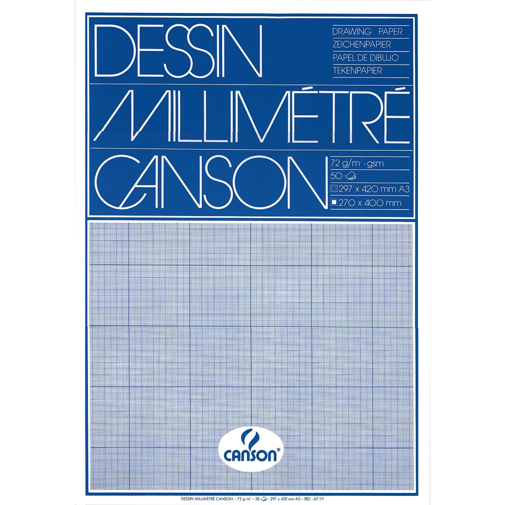 Canson -  Millimeterpapier  lichtblauw bedrukt a3 wit | 10 stuks