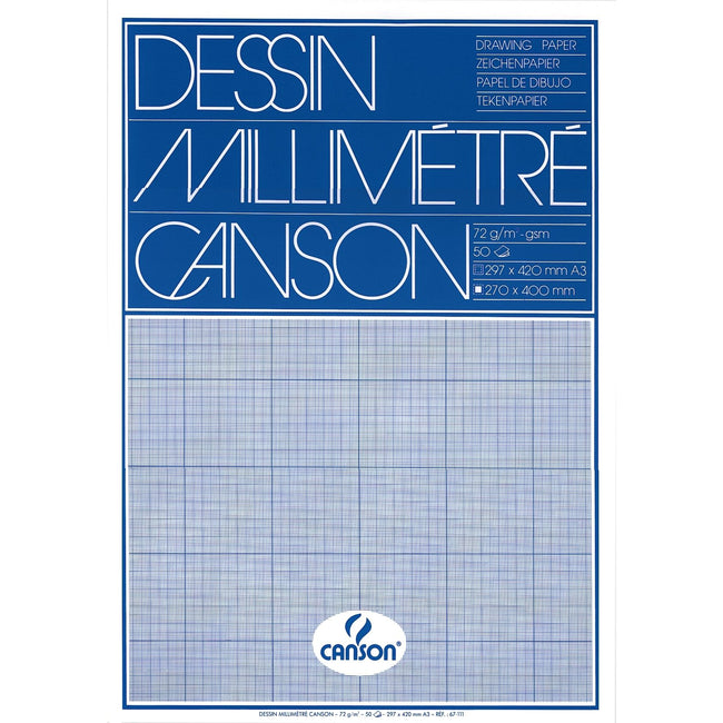 Canson -  Millimeterpapier  lichtblauw bedrukt a3 wit