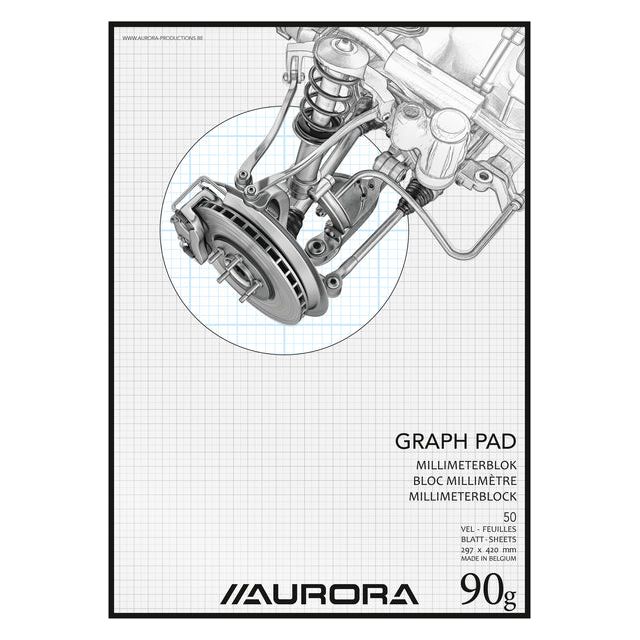 Aurora - Millimeter Block Aurora A3 50 VEL 90GR Blue | Schrumpfung eines 5 -teiligen x 50 Blattes