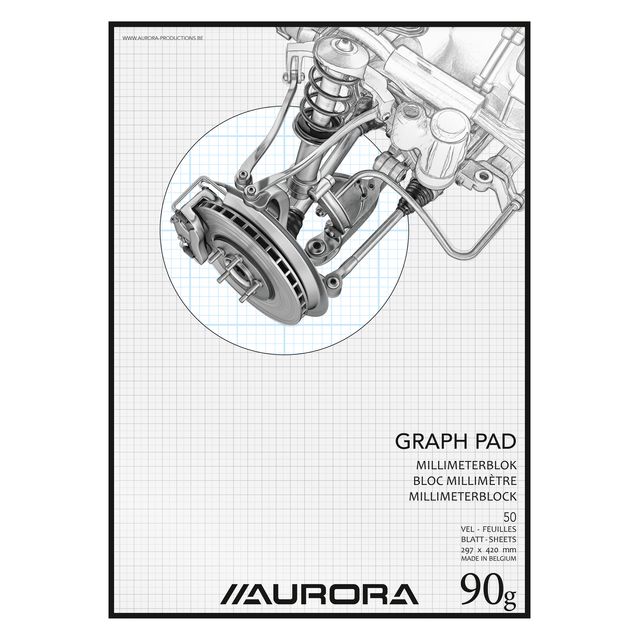 Aurora - Bloc millimétrique A3 50 feuilles 90 grammes bleu