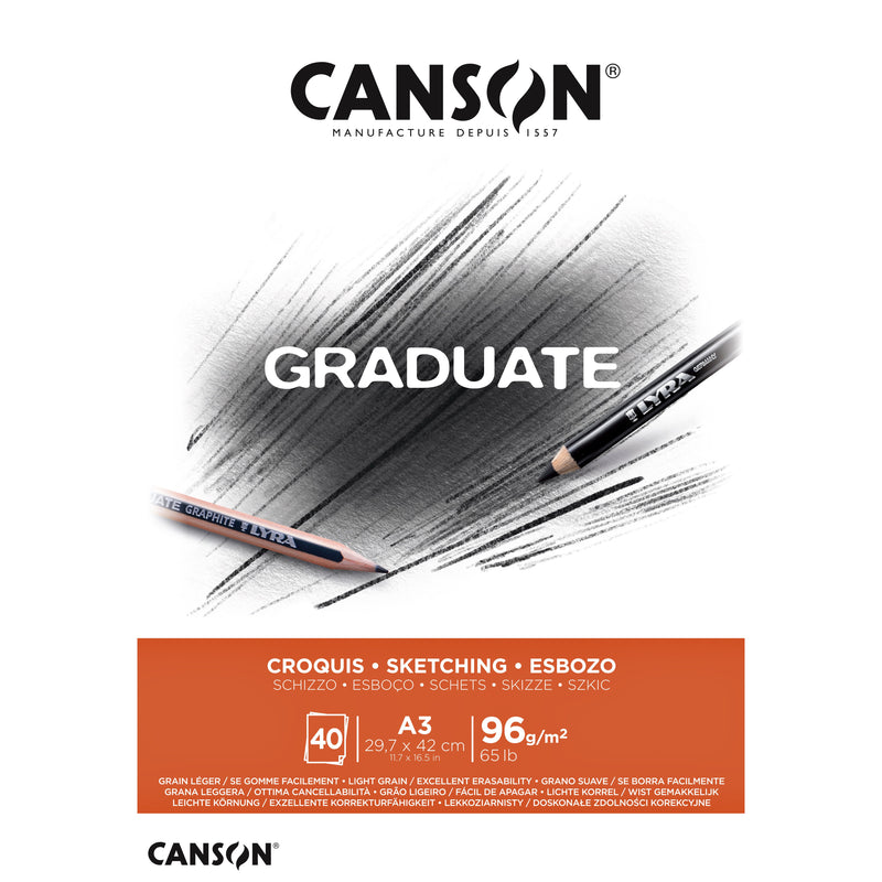 Canson - Papel boceto Graduate Sketch 40 hojas 96gr A3 blanco natural