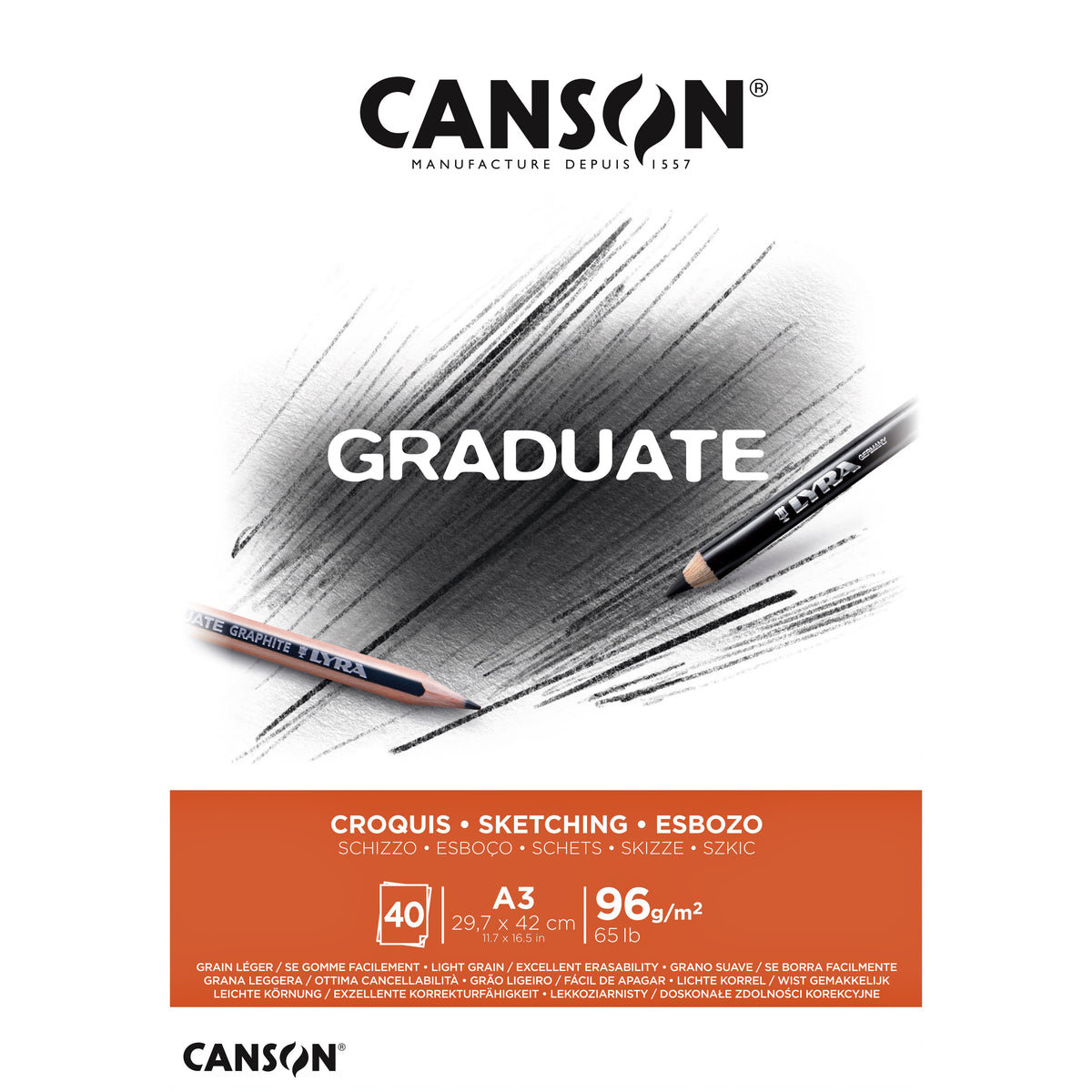 Canson -  Schetspapier  graduate sketch 96gr a3 wit | 5 stuks