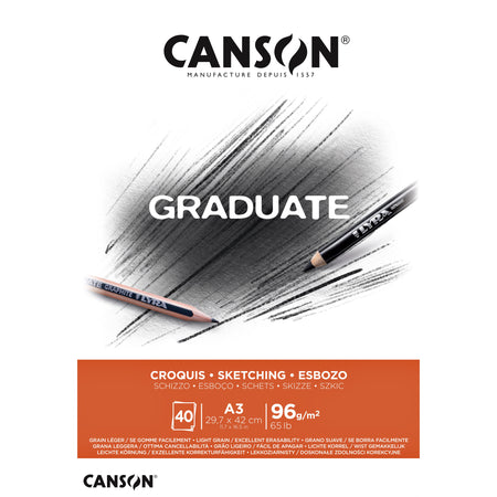 Canson - Papel boceto Graduate Sketch 40 hojas 96gr A3 blanco natural | 5 piezas