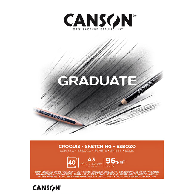 Canson - Carta da disegno Graduate Sketch 40 fogli 96gr A3 bianco naturale