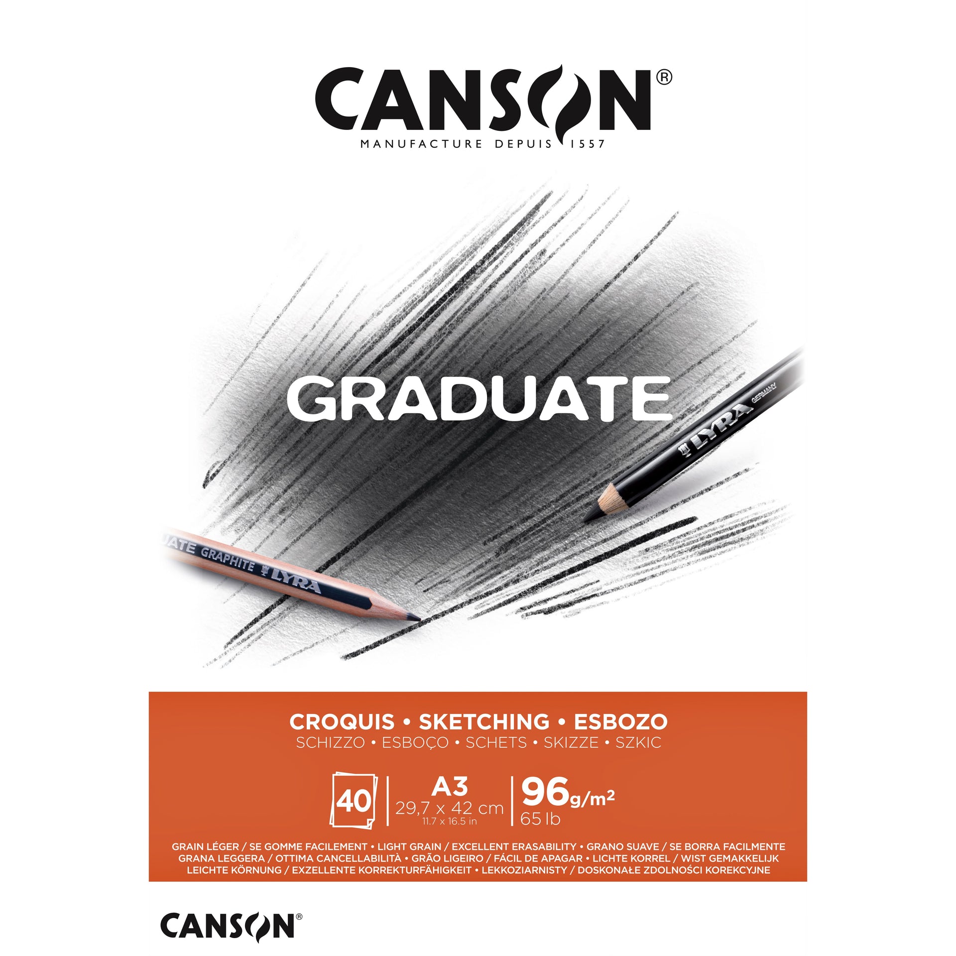 Canson -  Schetspapier  graduate sketch 96gr a3 wit | 5 stuks