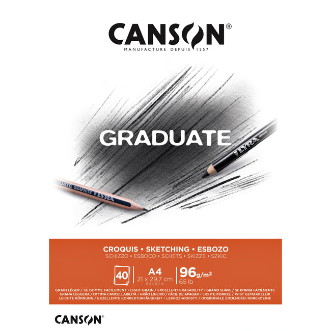 Canson - Carta da disegno Graduate Sketch 40 fogli 96gr A4 bianco naturale | 5 pezzi