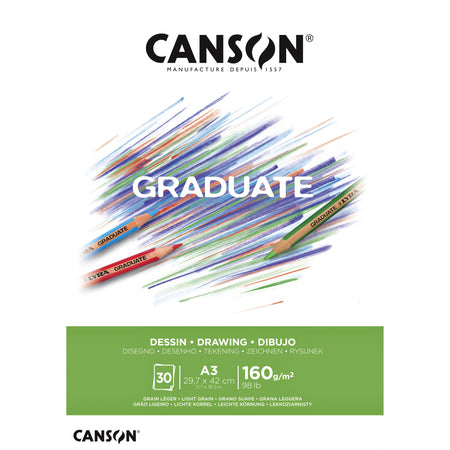 Canson - Zeichenpapier Graduate Drawing 30 Blatt 160gr A3 hellweiß | 5 Stück