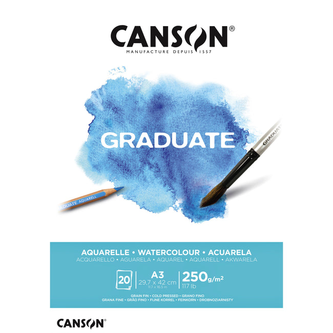 Canson - Carta per acquerello Graduate Acquerello 20 fogli 250gr A3 bianco naturale