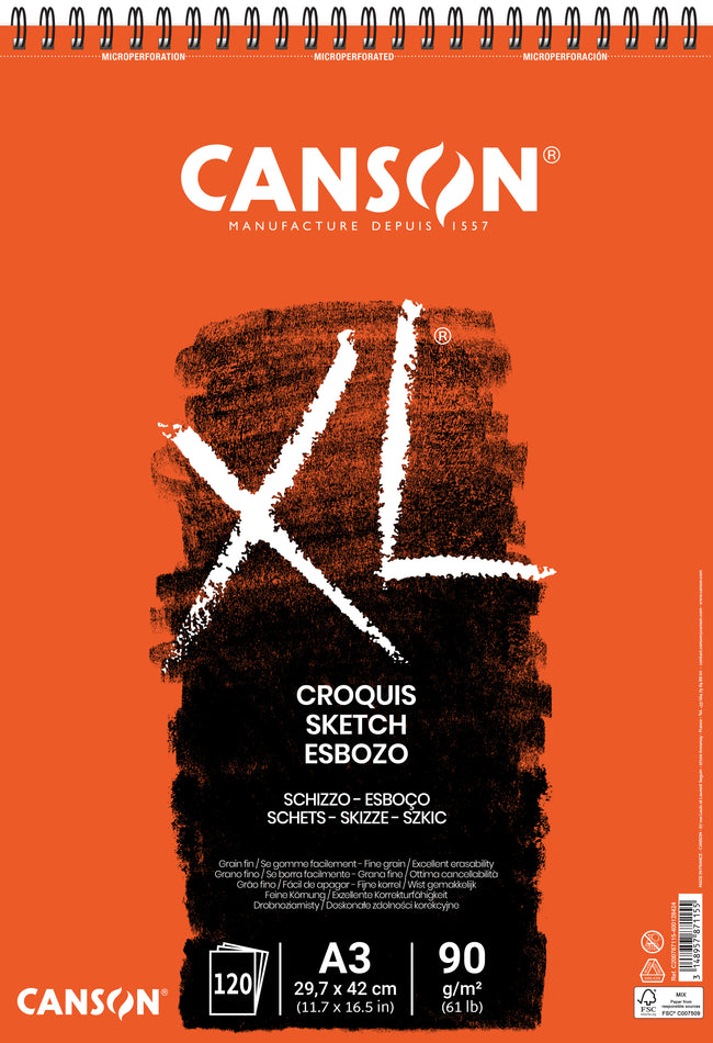 Canson -  Schetspapier  xl sketch 90gr a3 ivoorwit