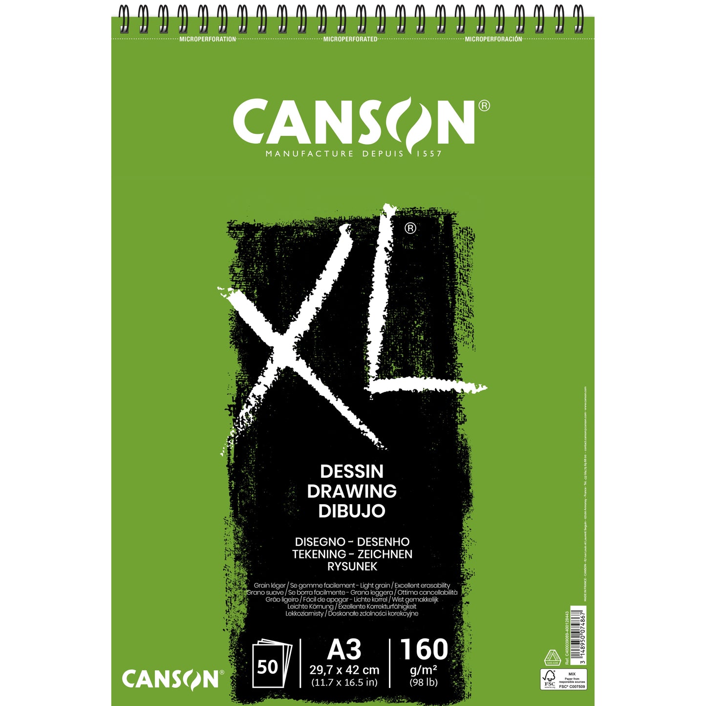 Canson - Carta da disegno XL Disegno 50 fogli 160gr A3 bianco
