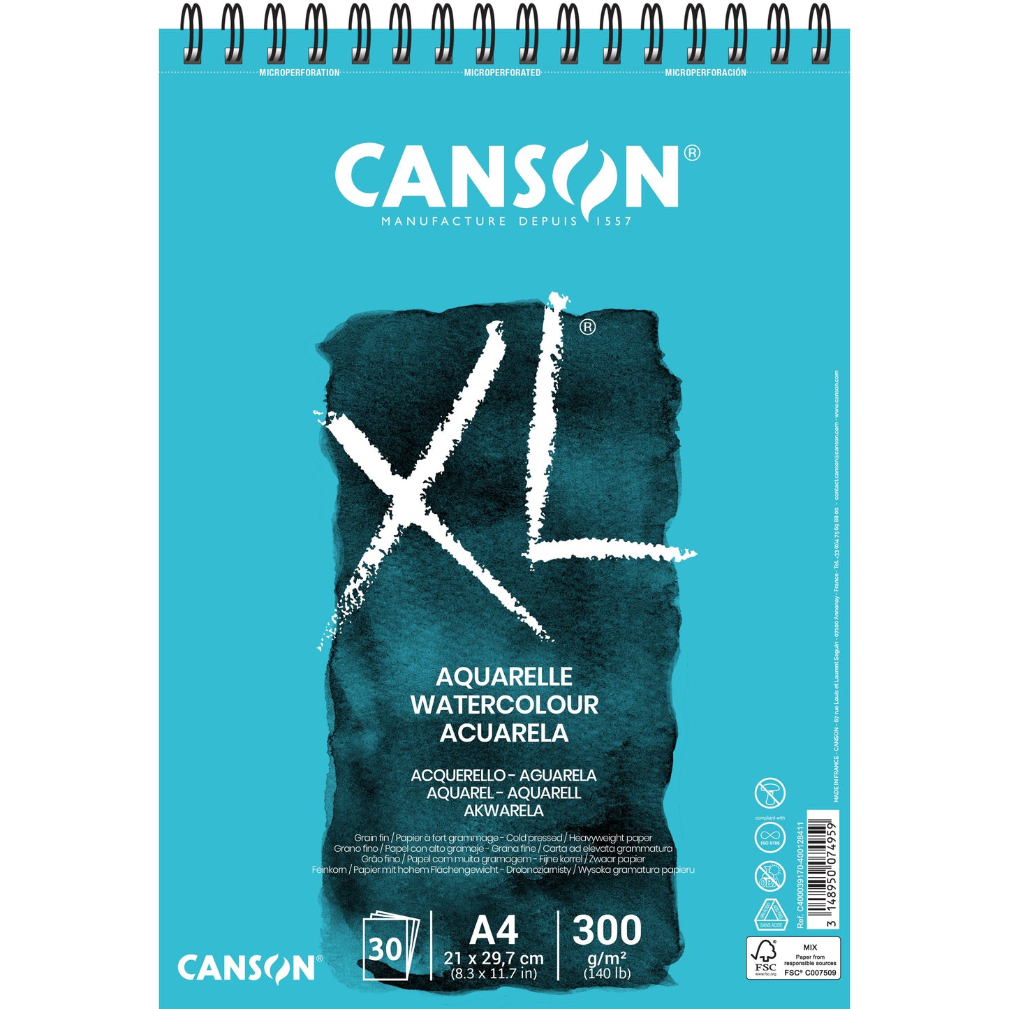 Canson - Carta per acquerello XL 30 fogli 300gr A4 bianca