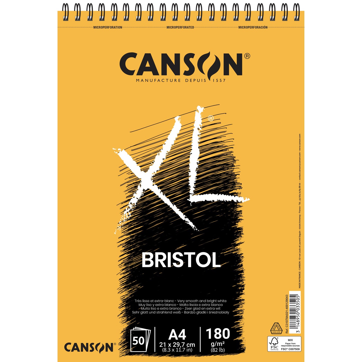 Canson -  Bristolpapier XL Bristol 50vel 180gr A4 extra wit | 5 stuks