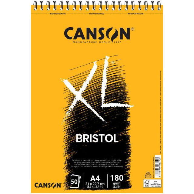 Canson - Zeichnen von Block Canson XL Bristol A4 50V 180gr | Außenschachtel ein 5 -Stück x 50 Blatt