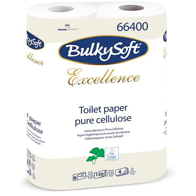 Bulkysoft - Papel higiénico Excellence, 4 capas, 150 hojas, paquete de 6 rollos