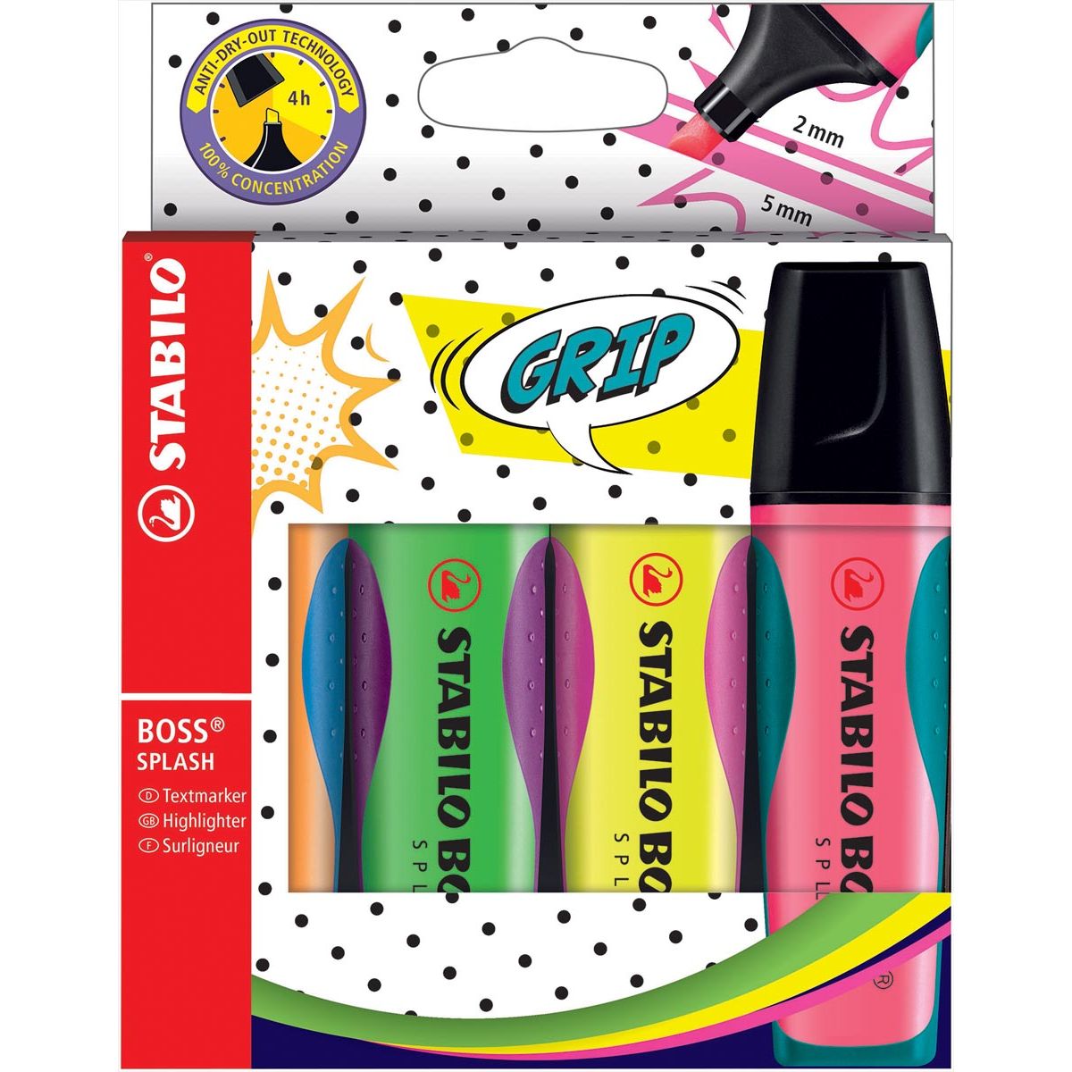 Stabilo - Boss Splash Marking Stift, Schachtel mit 4 Teilen