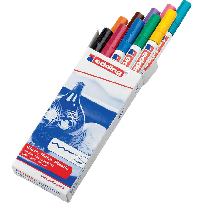 Edding - marcador de pintura brillante 751, juego de 10 piezas en colores variados