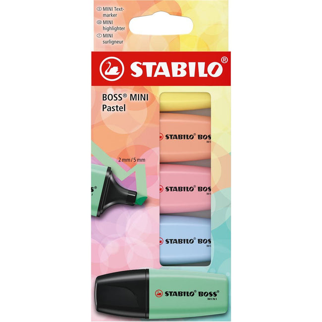 STABILO - BOSS MINI pastel highlighter, assorted colors, blister of 5 pieces