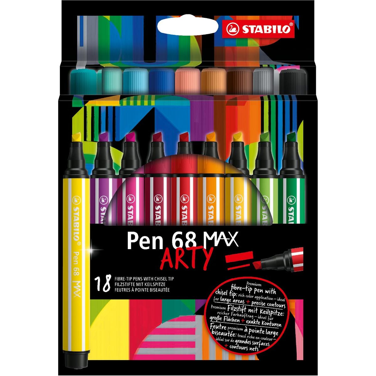 STABILO - pen 68 viltstift MAX ARTY, etui van 18 stuks, assorti