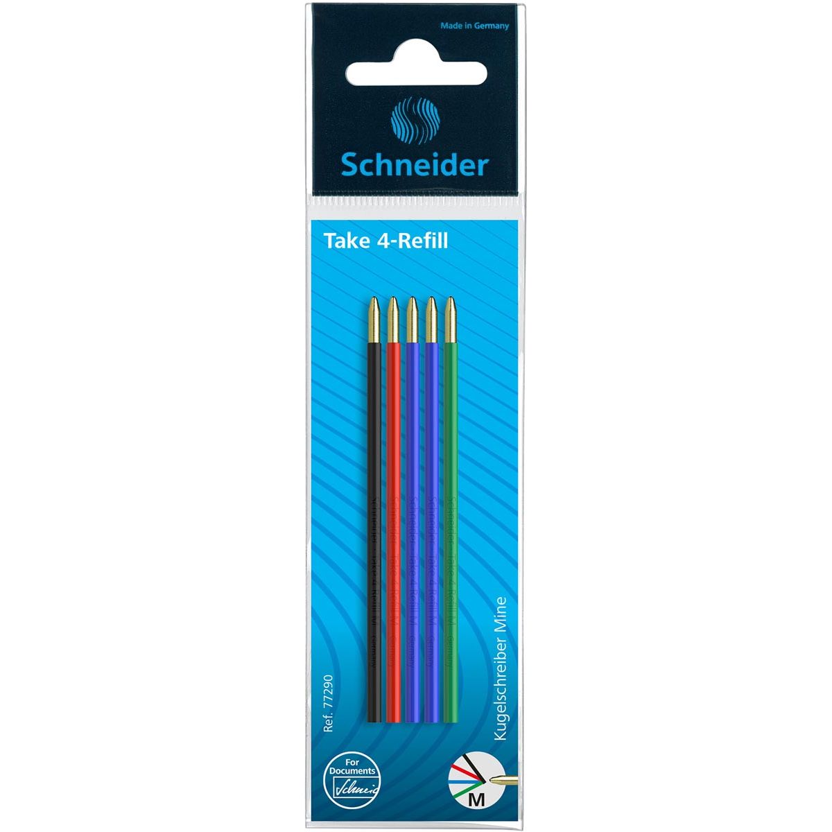 Schneider -  balpenvulling Take 4, geassorteerde kleuren, etui van 5 stuks