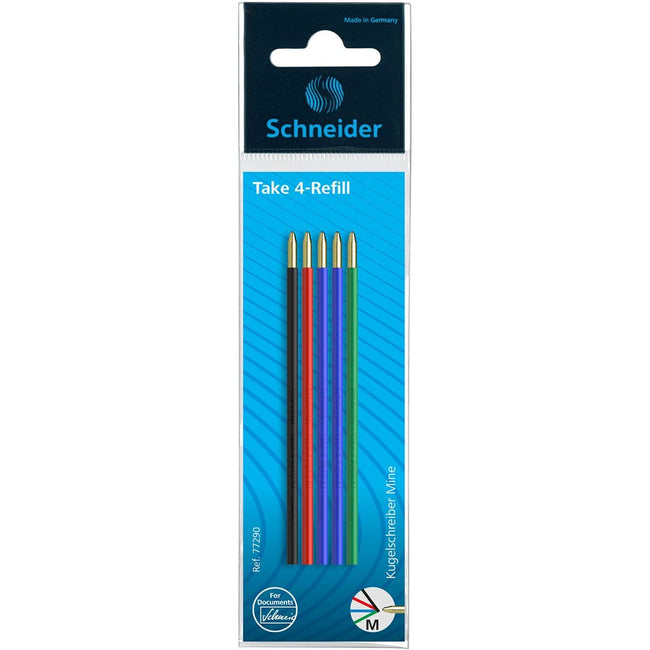 Schneider -  balpenvulling Take 4, geassorteerde kleuren, etui van 5 stuks