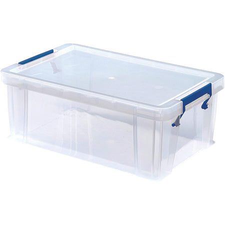 Bankers Box -  opbergdoos 10 liter, transparant met blauwe handvaten, set van 4 stuks verpakt in carton