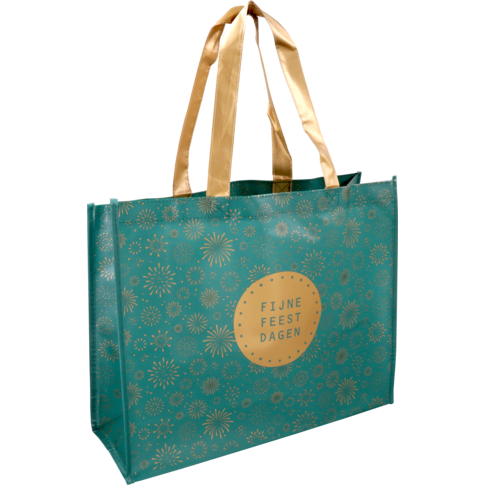 Klika - Shopper | Kerstmis | PP | Vuurwerk | 45x 15x36cm | groen/goud | 10 stuks