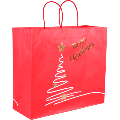 Klika - tas | Arbre de Noël | papier kraft cordon de coton torsadé 35x 13x31cm | Sac de transport | Rouge | 50 pièces