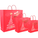 Klika - tas | Arbre de Noël | papier kraft cordon de coton torsadé 35x 13x31cm | Sac de transport | Rouge | 50 pièces