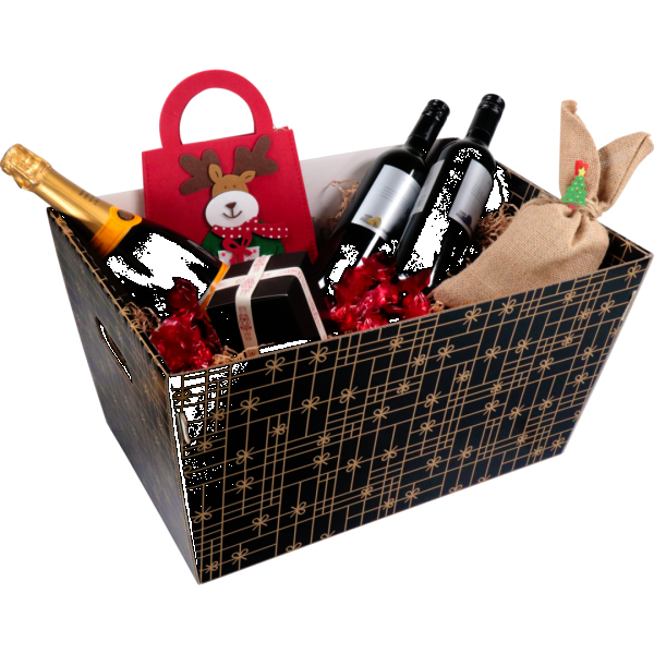 Klika - Basket | corrugated cardboard | 432x270x258mm | rectangular | black/gold | 10 pieces