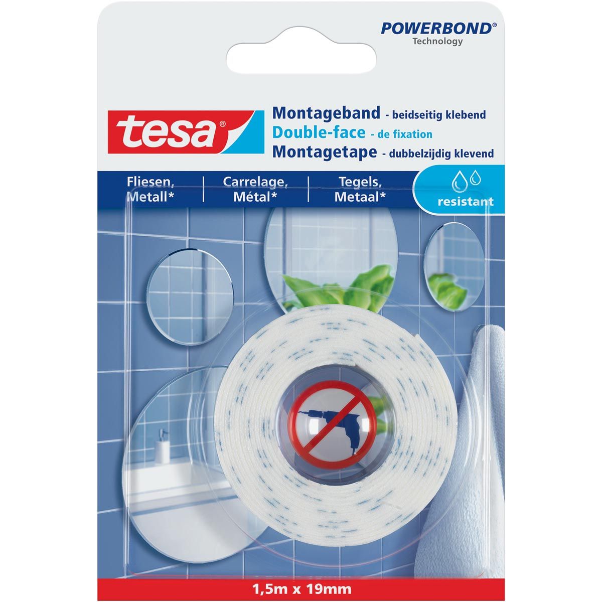 Tesa -  Powerbond montagee Waterproof, 19 mm x 1,5 m