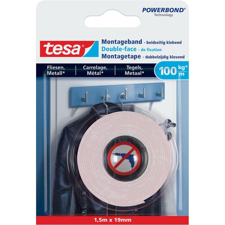 Tesa - Powerbond Montaje de Azulejos y Metal, 19 mm x 1,5 m