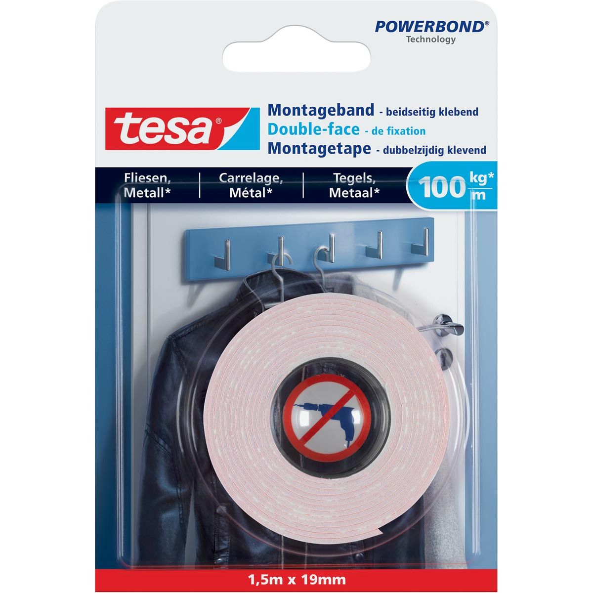 Tesa - Powerbond Montagee und Metall, 19 mm x 1,5 m